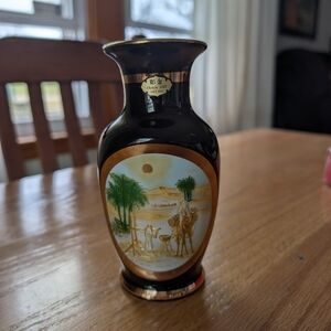 Vintage Art of Chokin Japanese Vase - 24K Gold & Silver Gilded Desert Scene